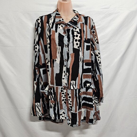 Chalet et ceci Button Up Asymmetric Top Shirt Women Size L - Picture 1 of 15